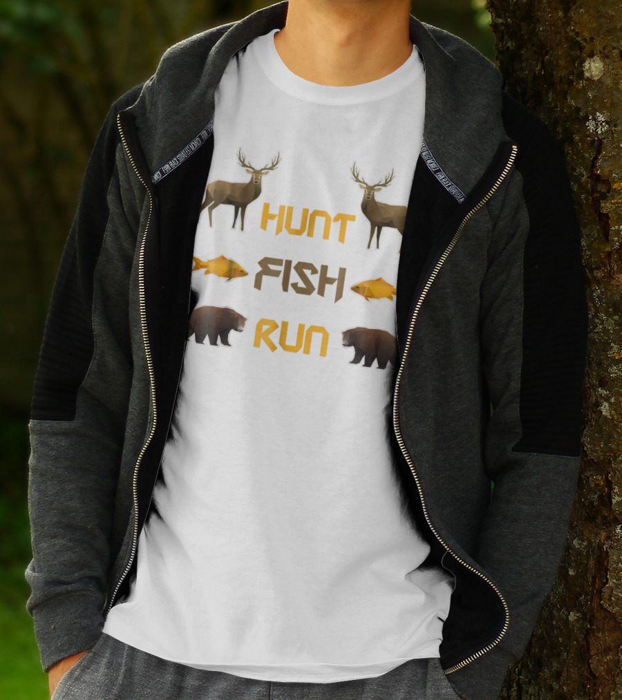Hunt Fish Run Funny Hunting Fishing Deer Bear T-Shirt