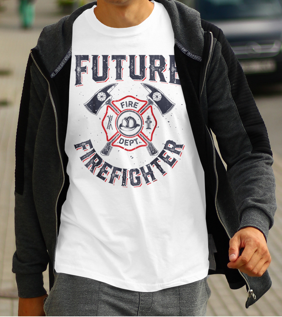Future Firefighter Fire Dept Axe Emblem Kids Boys Youth Men T-Shirt