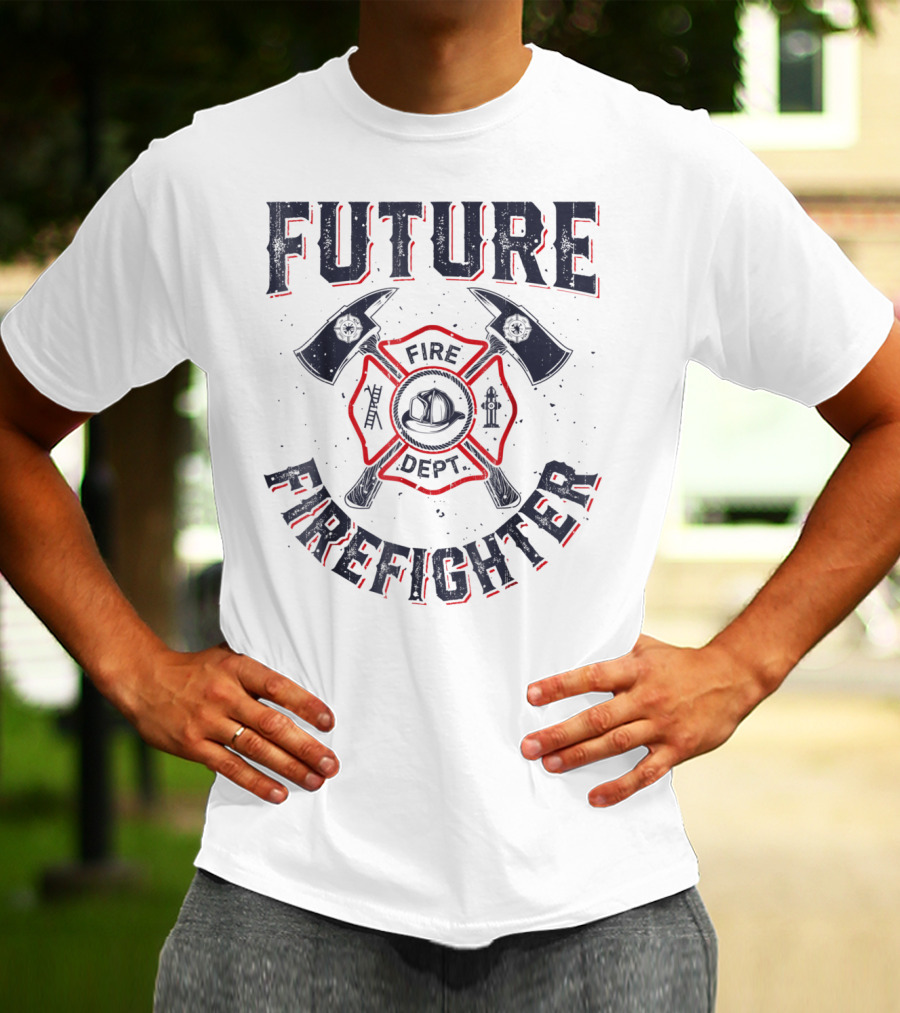Future Firefighter Fire Dept Axe Emblem Kids Boys Youth Men T-Shirt