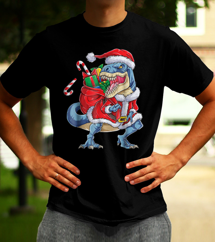 Santa Rex Dinosaur Christmas Boys Kids Xmas T-Shirt