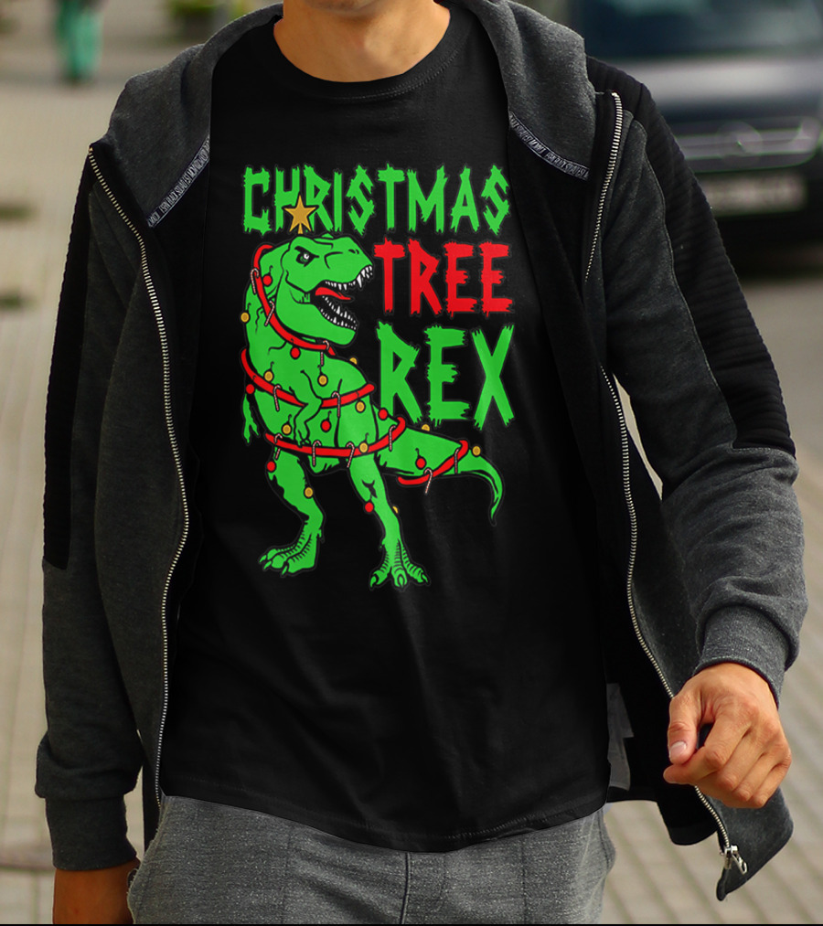 Christmas Tree Rex Dinosaur Boys T-Shirt