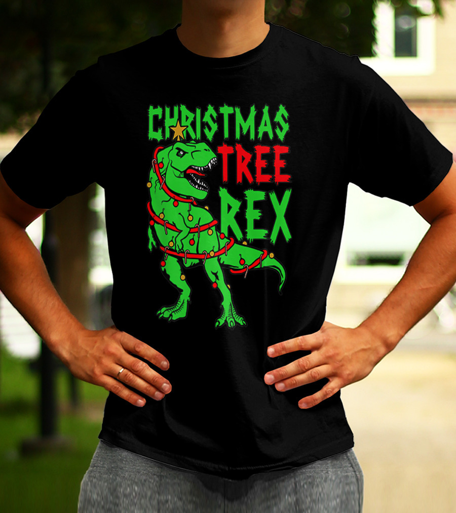 Christmas Tree Rex Dinosaur Boys T-Shirt