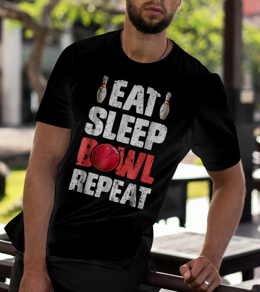 Eat Sleep Bowl Repeat Bowling Pin Red Ball Bowlers T-Shirt