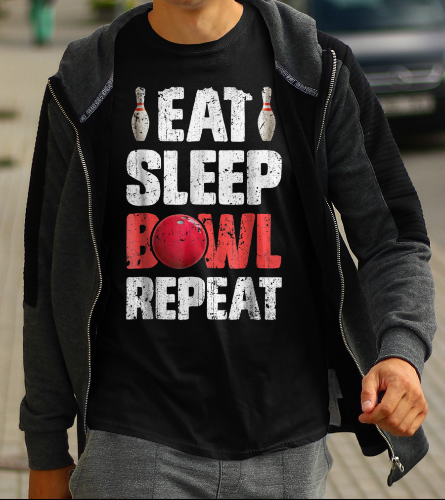 Eat Sleep Bowl Repeat Bowling Pin Red Ball Bowlers T-Shirt