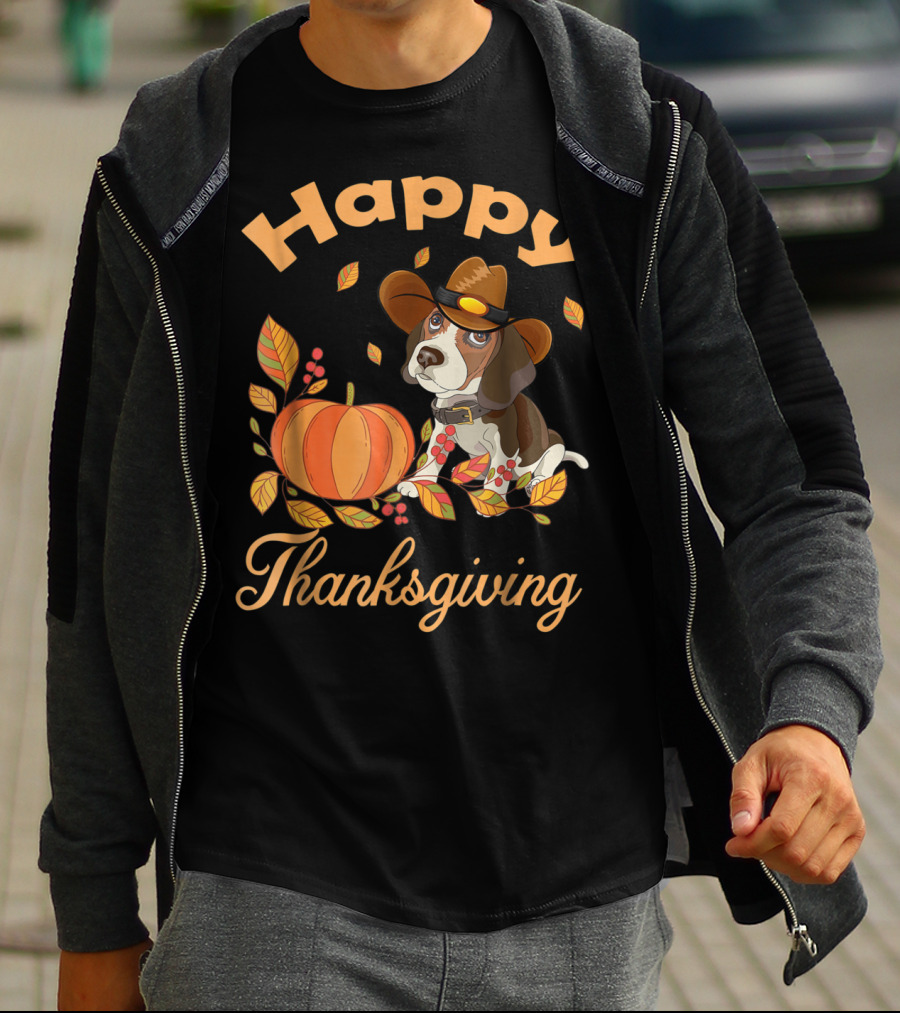 Happy Thanksgiving Beagles Pilgrim Pumpkin And Leaves T-Shirt