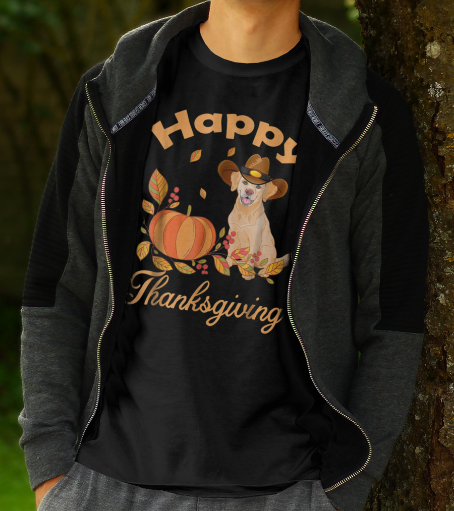 Happy Thanksgiving Golden Retriever With Pumpkin And Leaves T-Shirt