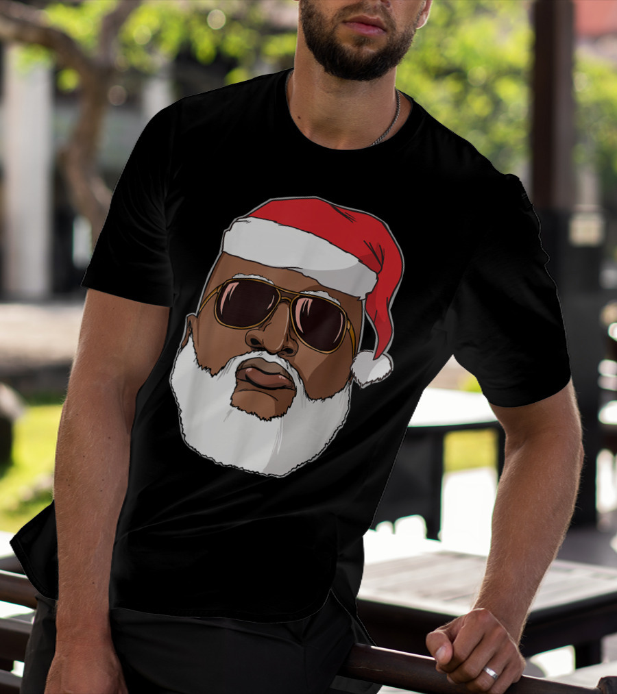 African American Santa With Sunglasses And Santa Hat T-Shirt