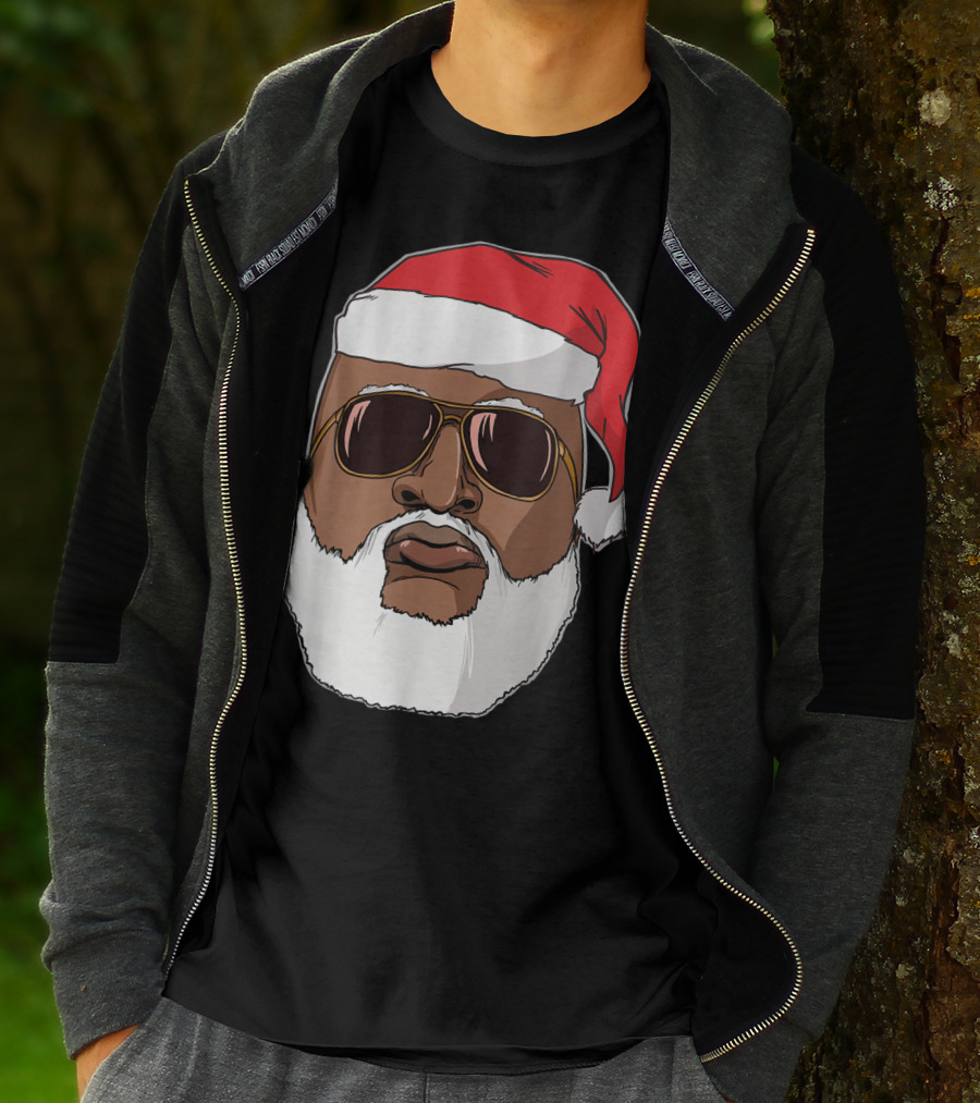 African American Santa With Sunglasses And Santa Hat T-Shirt