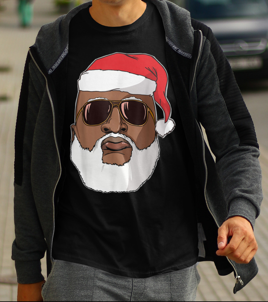 African American Santa With Sunglasses And Santa Hat T-Shirt