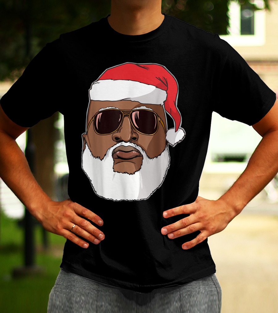 African American Santa With Sunglasses And Santa Hat T-Shirt