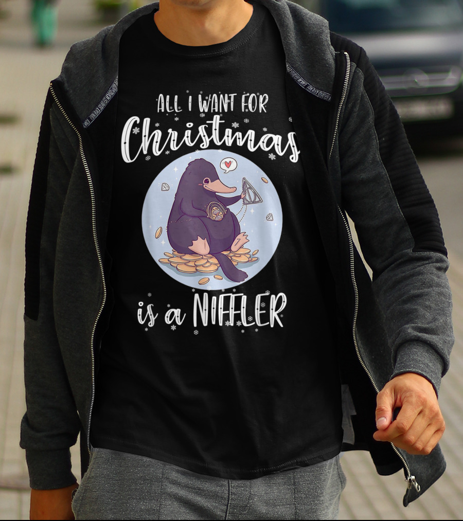 All I Want For Christmas Is A Niffler Snowflakes Coins Jewel Heart Balloon T-Shirt