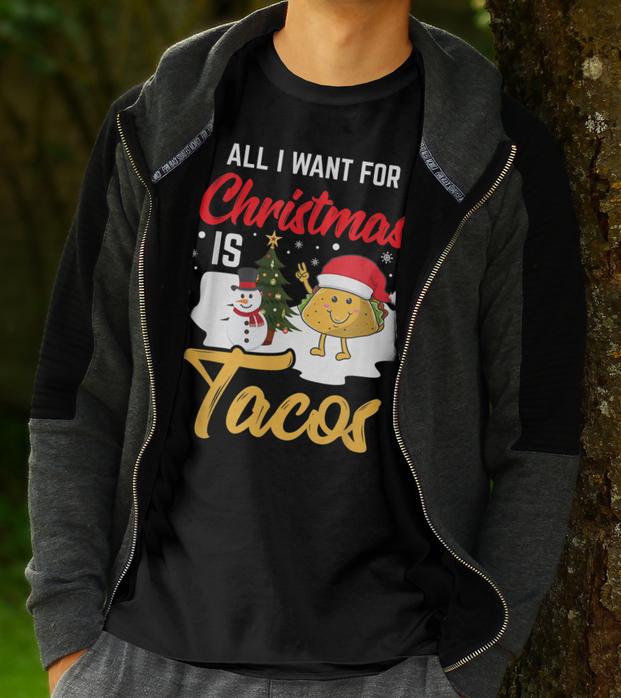 All I Want For Christmas Is Tacos Snowman Santa Hat Humor T-Shirt