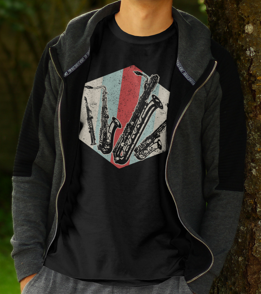 Alto Tenor Soprano Baritone Saxophone Sax Retro Hexagon T-Shirt