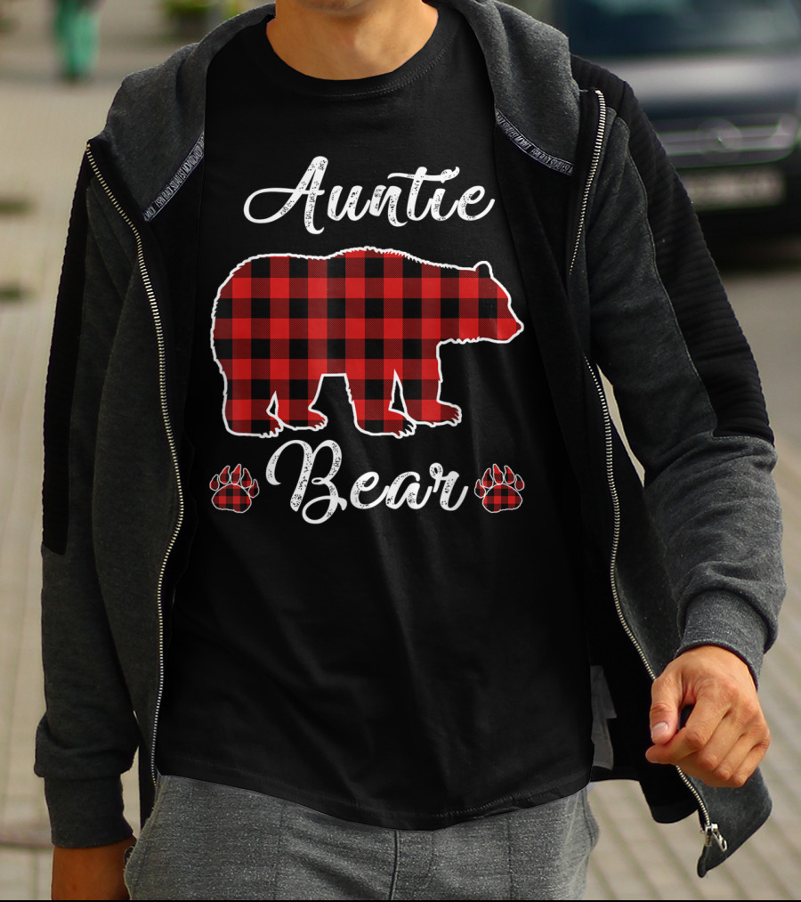 Auntie Bear Red Plaid Buffalo Christmas T-Shirt