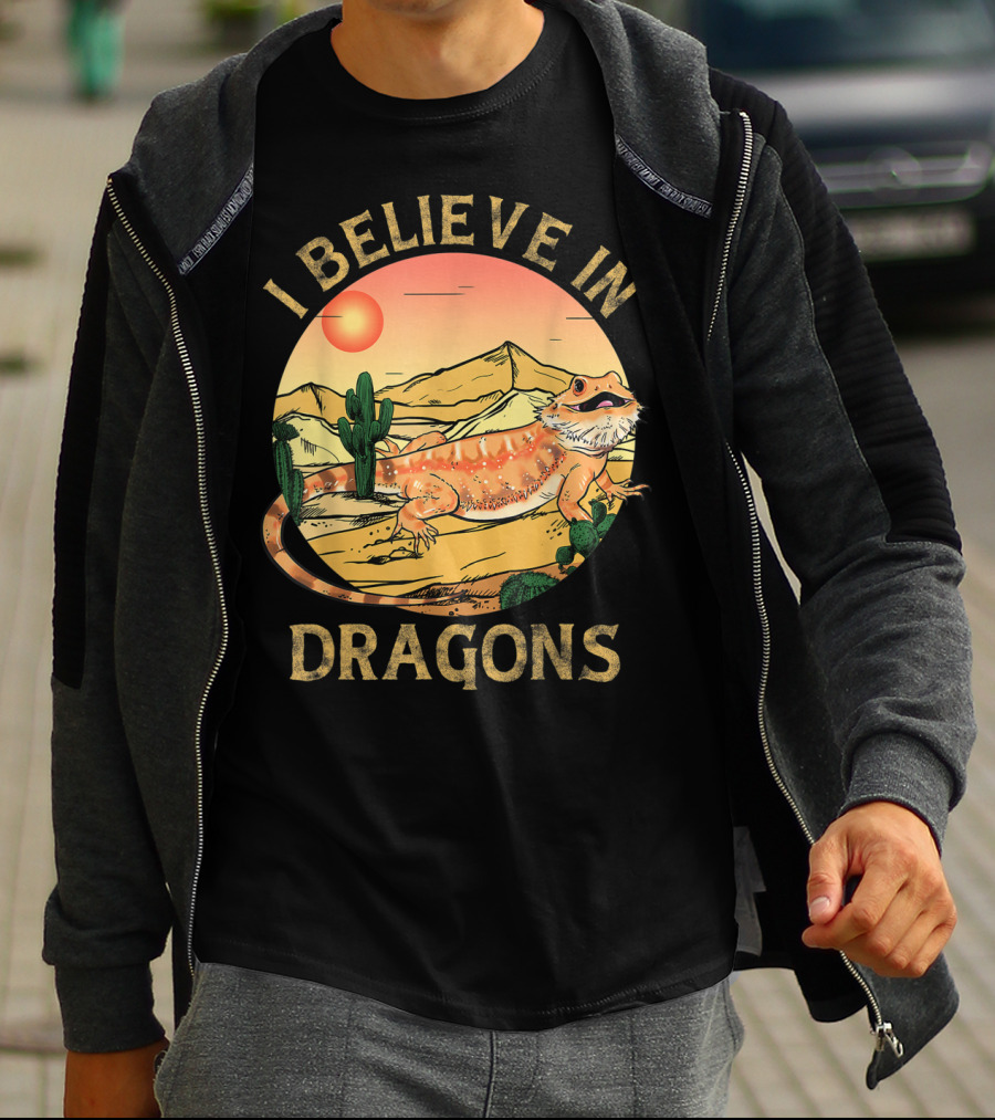 I Believe In Dragons Bearded Cactus Desert Sunset T-Shirt