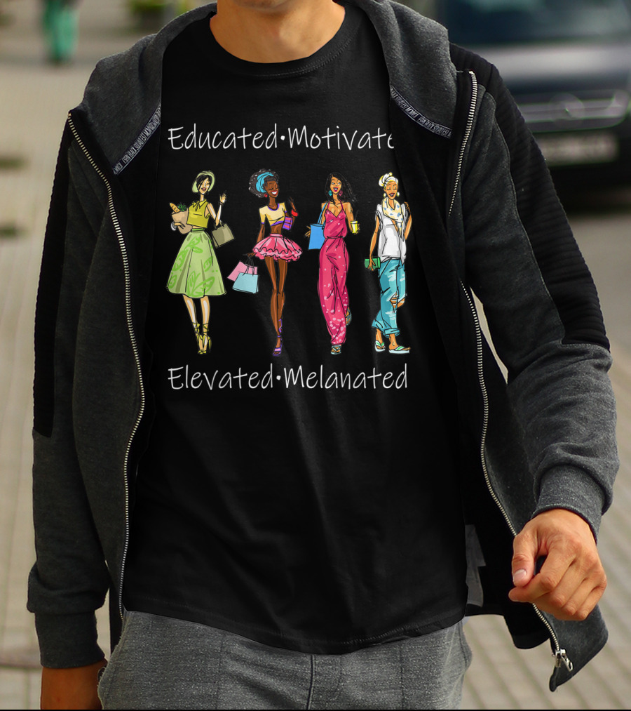Educated Motivated Elevated Melanated Black Queen African American Fashion Icons T-Shirt