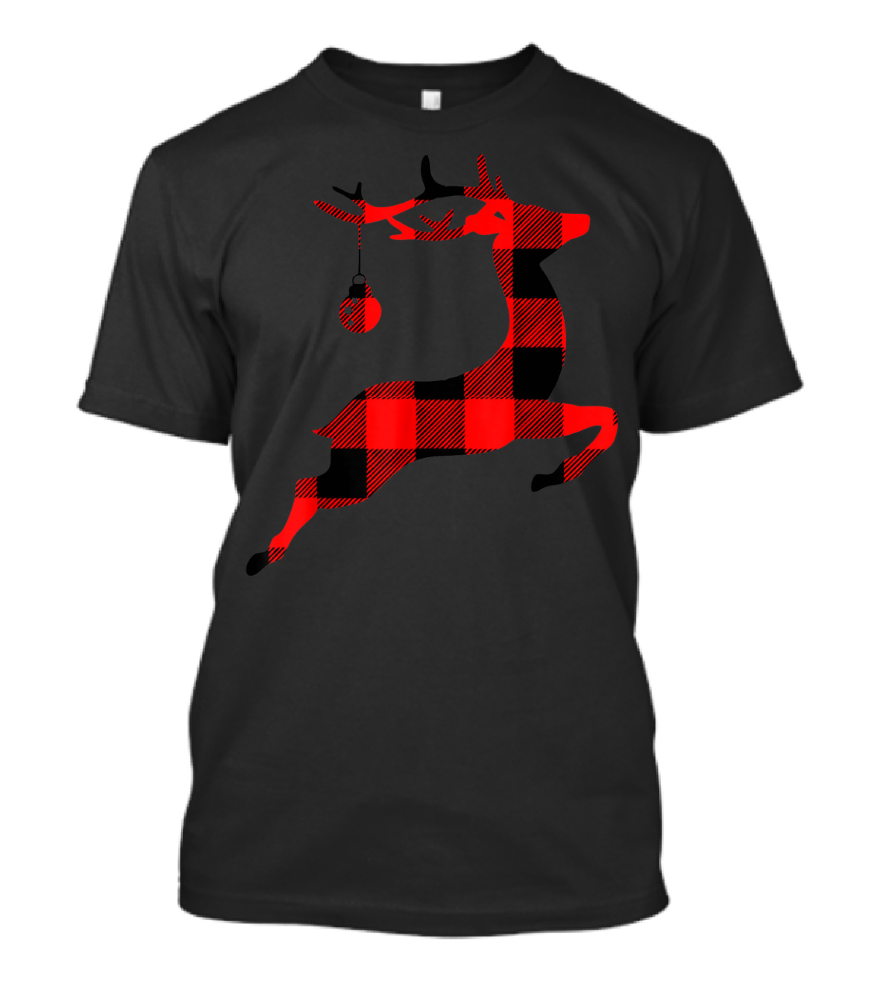 Festive Black And Red Plaid Reindeer Silhouette T-Shirt