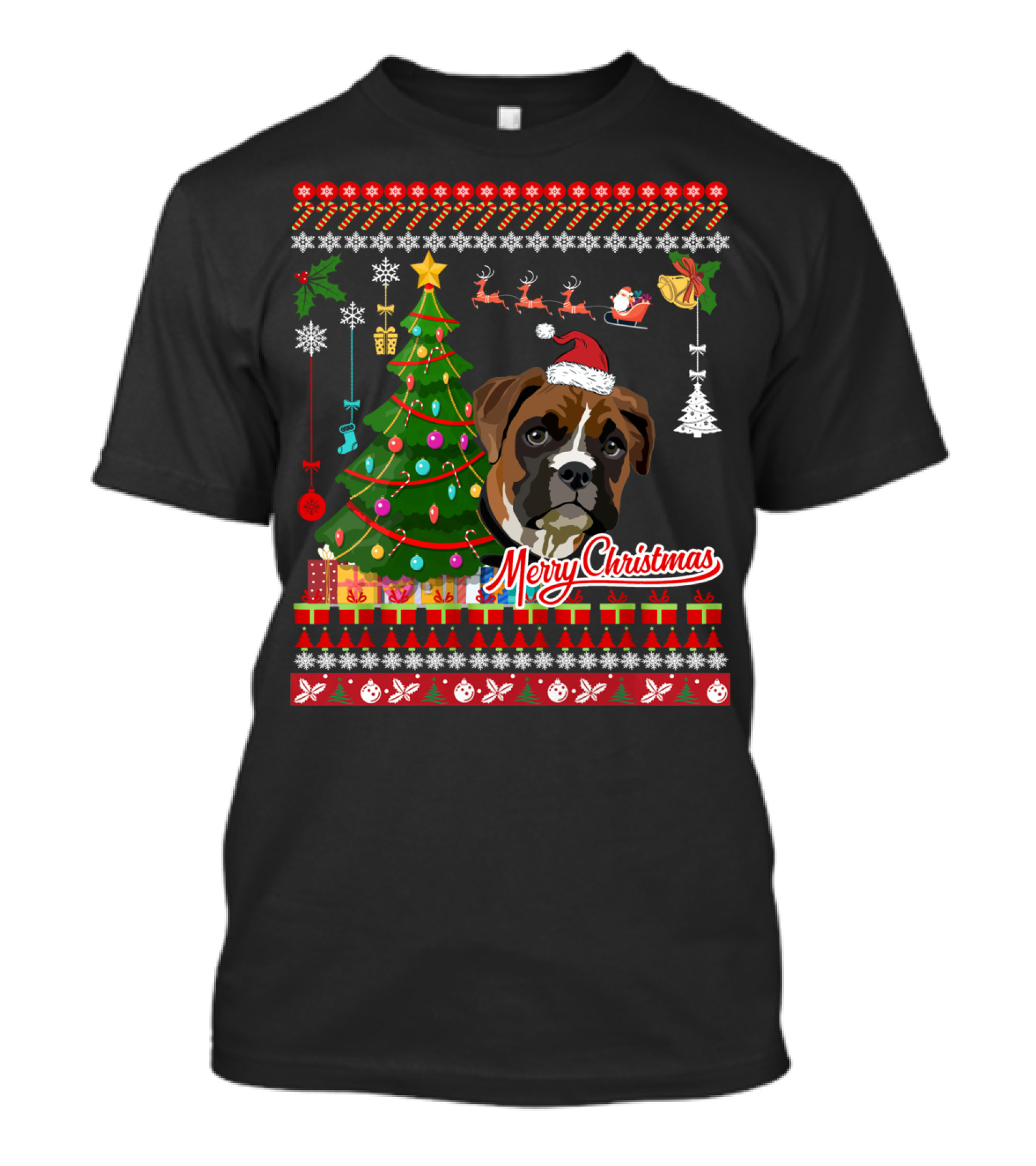 Merry Christmas Boxer Dog Ugly Christmas T-Shirt