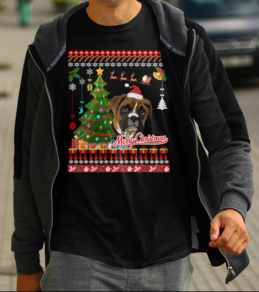 Merry Christmas Boxer Dog Ugly Christmas T-Shirt
