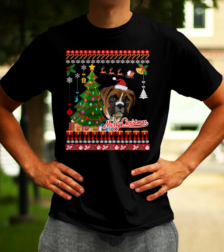 Merry Christmas Boxer Dog Ugly Christmas T-Shirt
