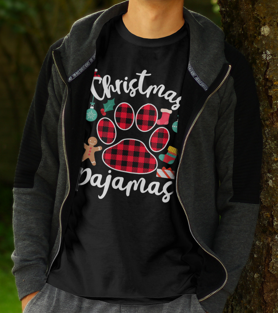 Buffalo Plaid Paw Print Christmas Pajamas Holiday T-Shirt