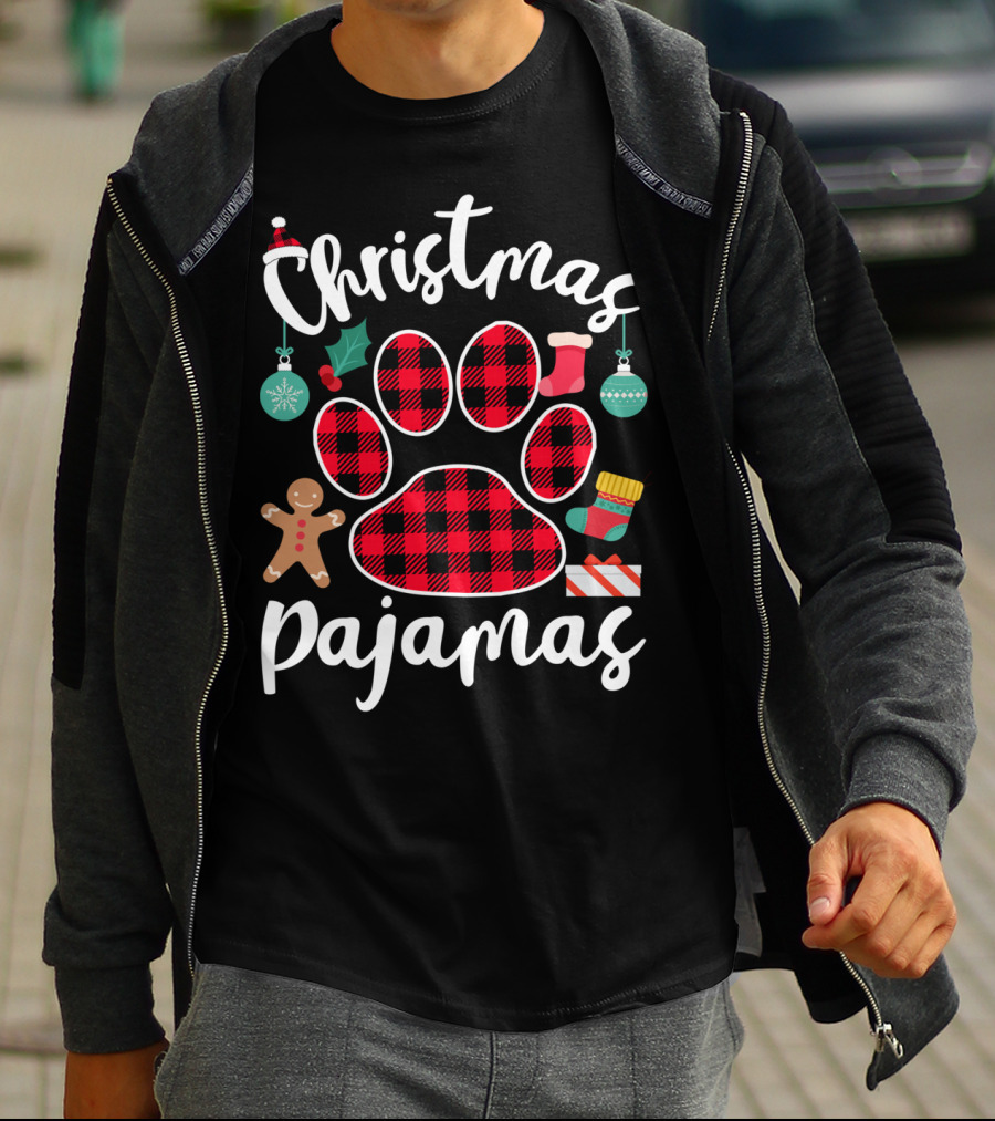 Buffalo Plaid Paw Print Christmas Pajamas Holiday T-Shirt