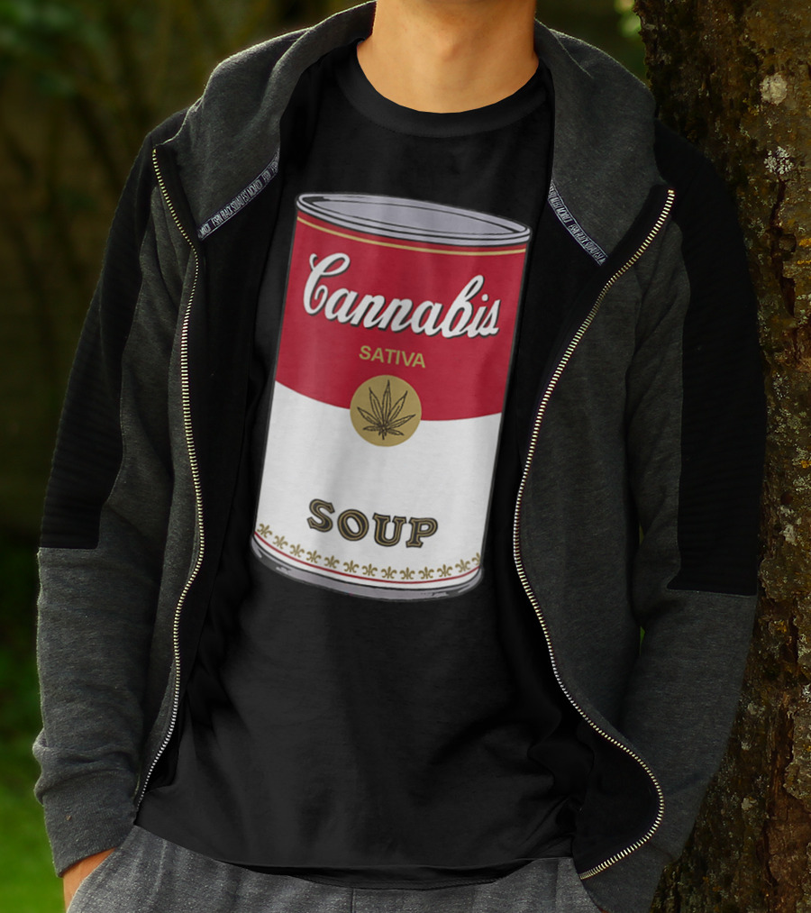 Cannabis Sativa Soup Can With Red And White T-Shirt