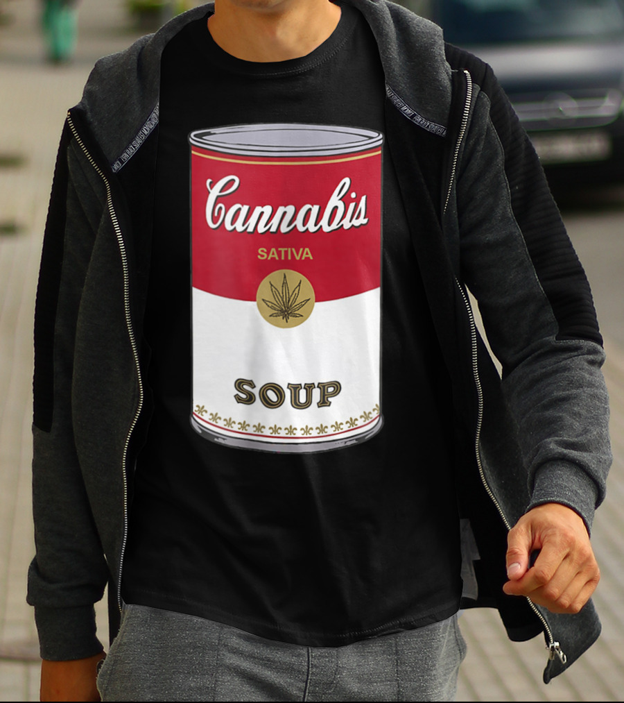 Cannabis Sativa Soup Can With Red And White T-Shirt