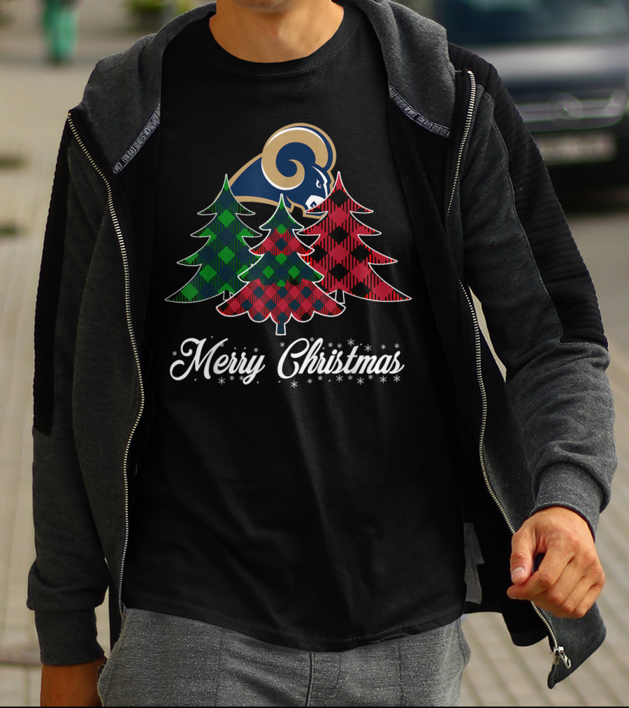 Merry Christmas Los Angeles Rams Plaid Trees Football Team T-Shirt