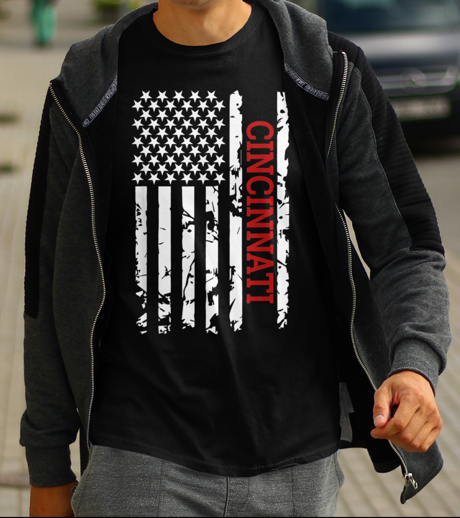Cincinnati American Flag Grunge T-Shirt