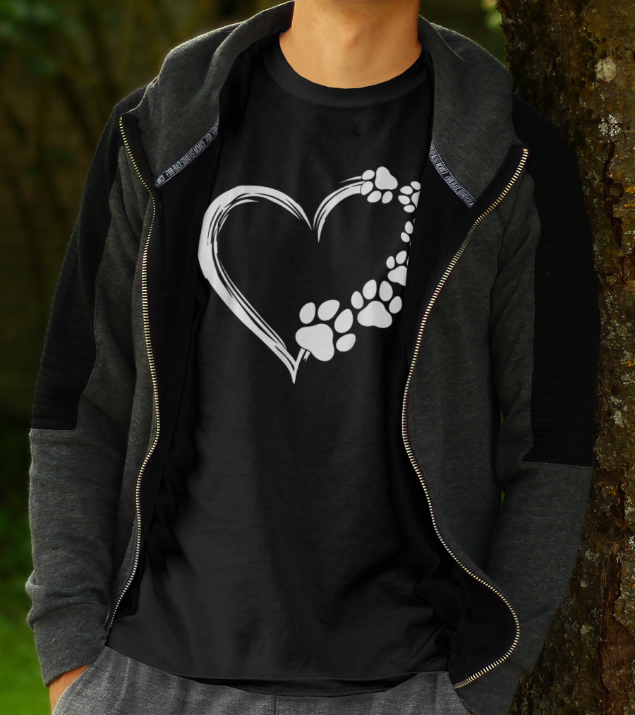 Puppy Paw Print Heart Cute Dog T-Shirt