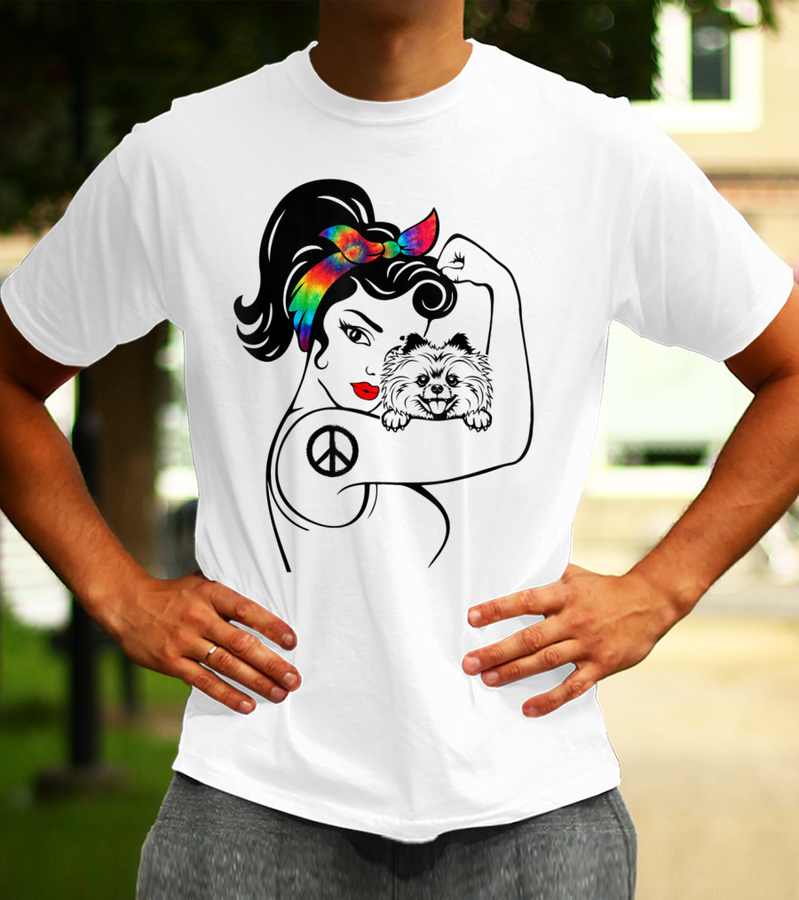Cute Pomeranian Mom Peace Rainbow Bandana T-Shirt