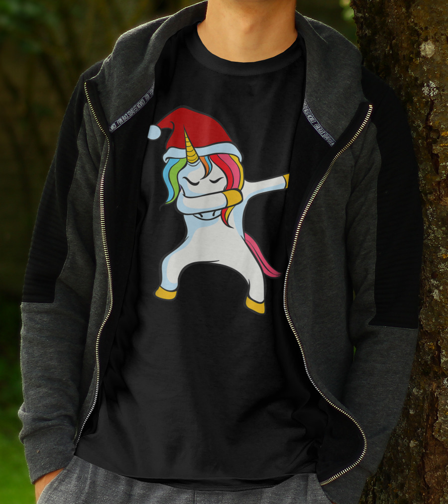 Santa Hat Dabbing Unicorn Christmas Magic T-Shirt