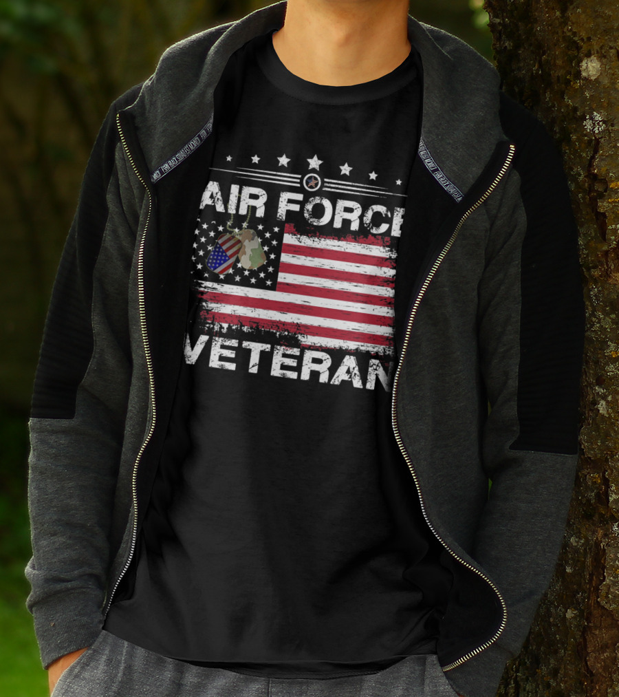 Air Force Veteran Distressed American Flag Dog Tags T-Shirt