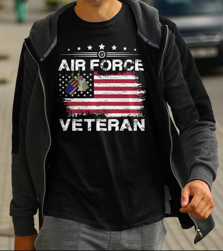Air Force Veteran Distressed American Flag Dog Tags T-Shirt