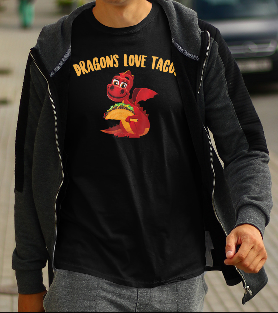 Dragons Love Tacos Red Dragon Holding Taco T-Shirt