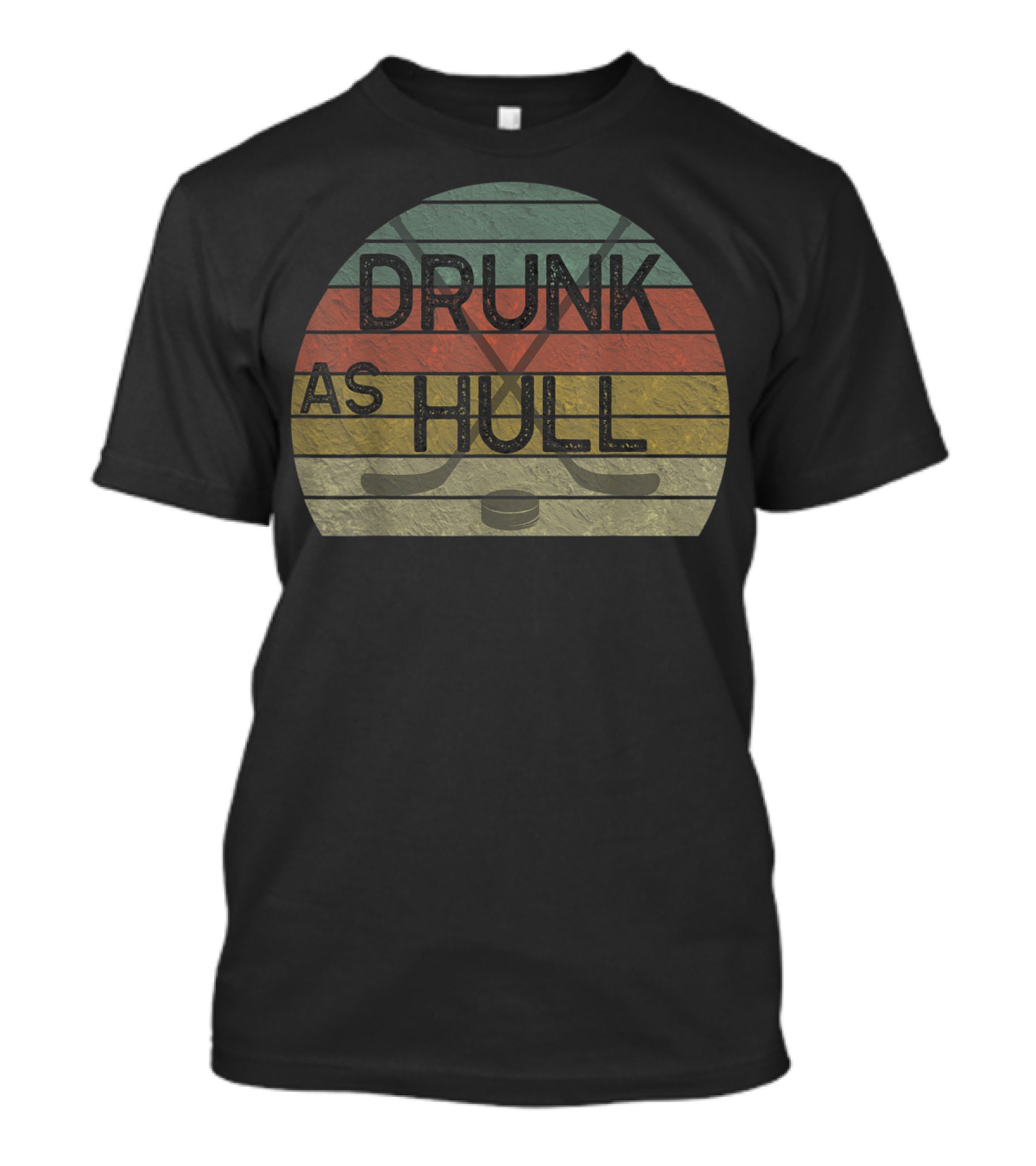 Drunk As Hull Vintage Hockey Crossed Sticks Retro Stripes T-Shirt