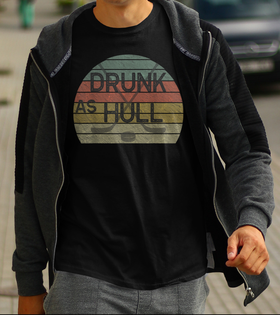 Drunk As Hull Vintage Hockey Crossed Sticks Retro Stripes T-Shirt