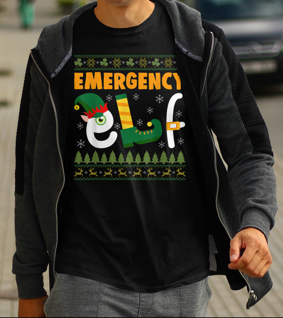 Emergency Elf Christmas Sweater With Festive T-Shirt