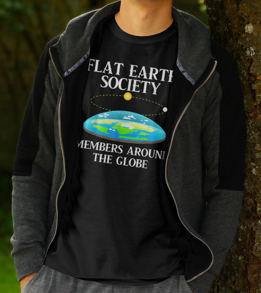 Flat Earth Society Members Around The Globe Flat Earth Concept With Sun And Moon T-Shirt