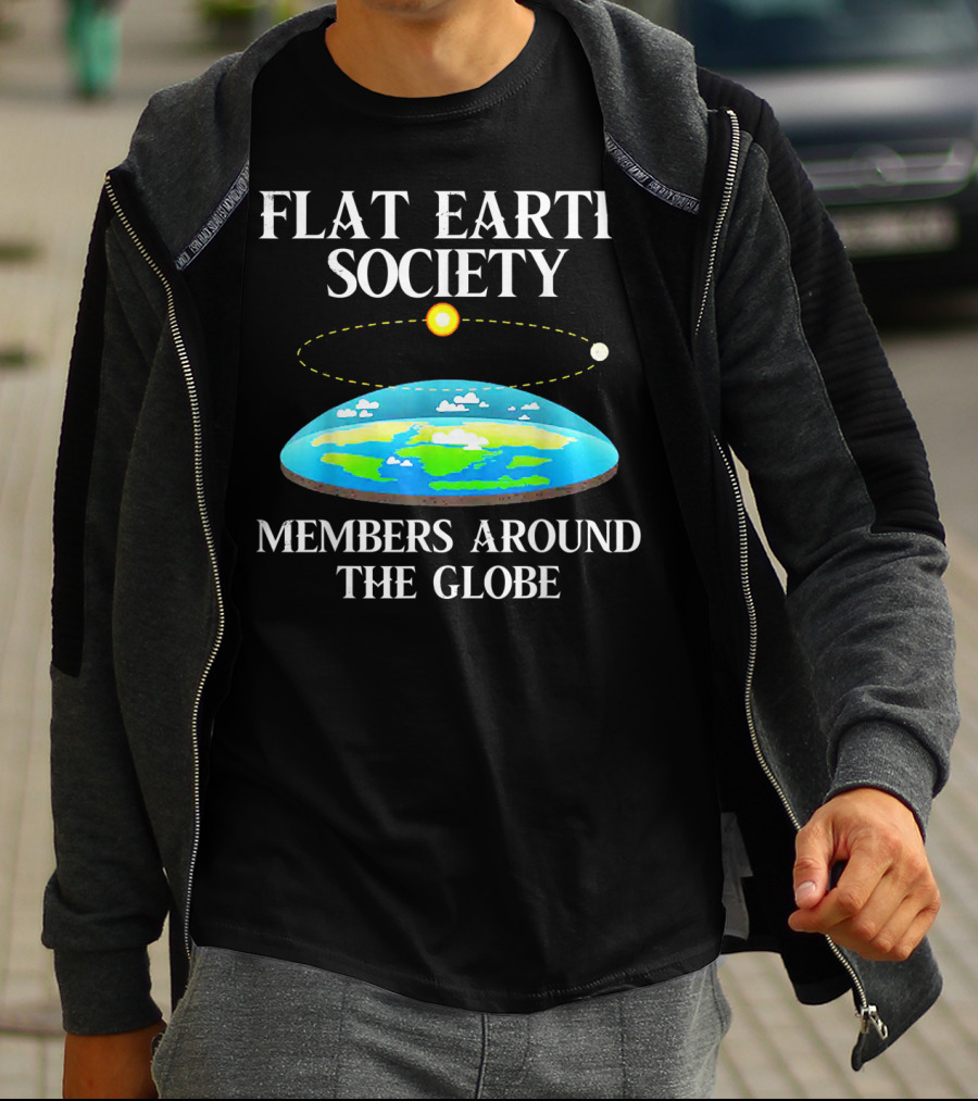 Flat Earth Society Members Around The Globe Flat Earth Concept With Sun And Moon T-Shirt