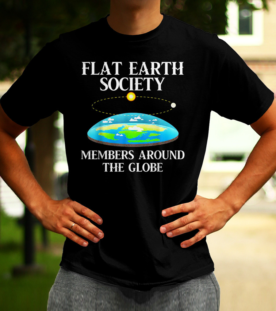 Flat Earth Society Members Around The Globe Flat Earth Concept With Sun And Moon T-Shirt