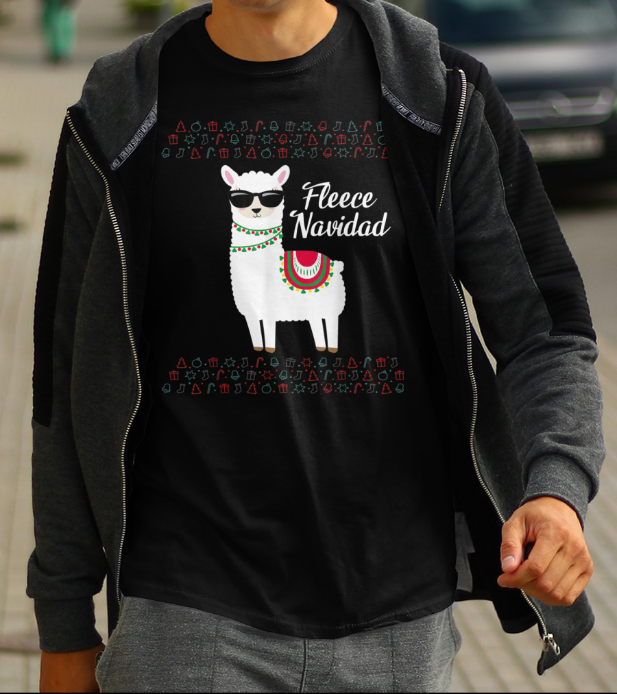Fleece Navidad Feliz Navidad Llama Sunglasses Holiday Icons T-Shirt