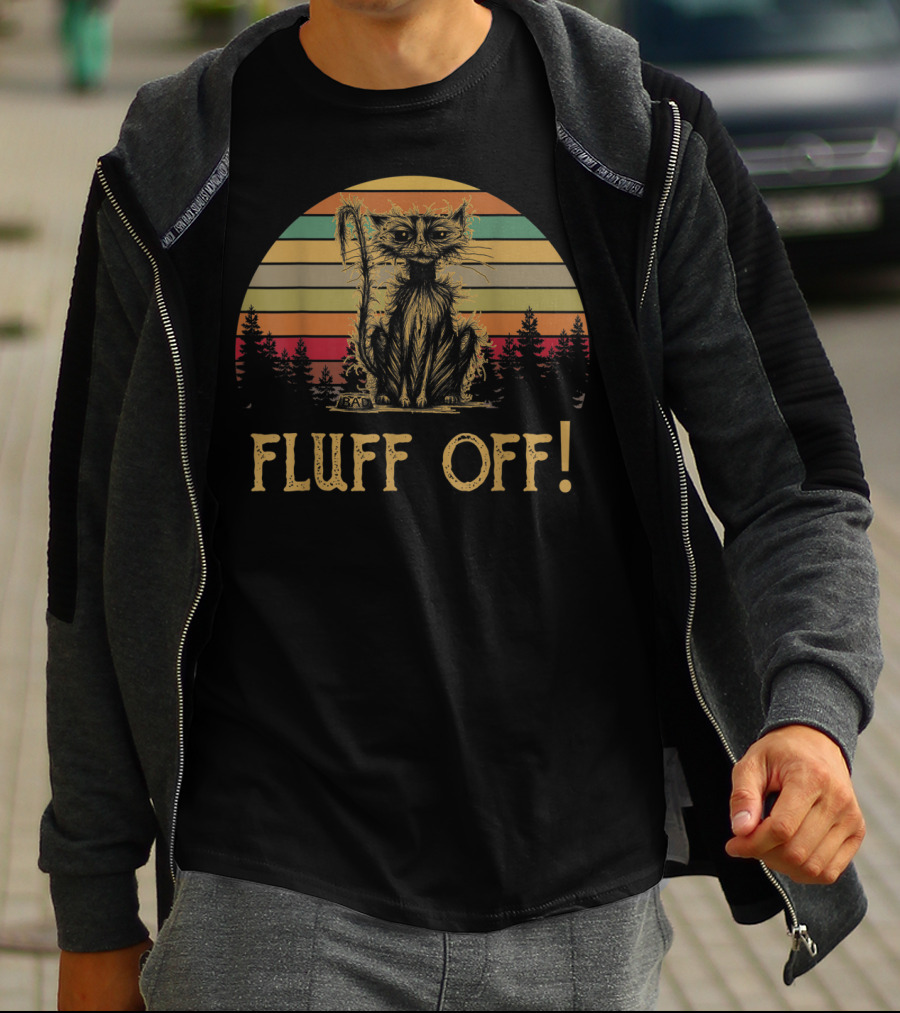 Fluff Off Vintage Sunset Cat T-Shirt