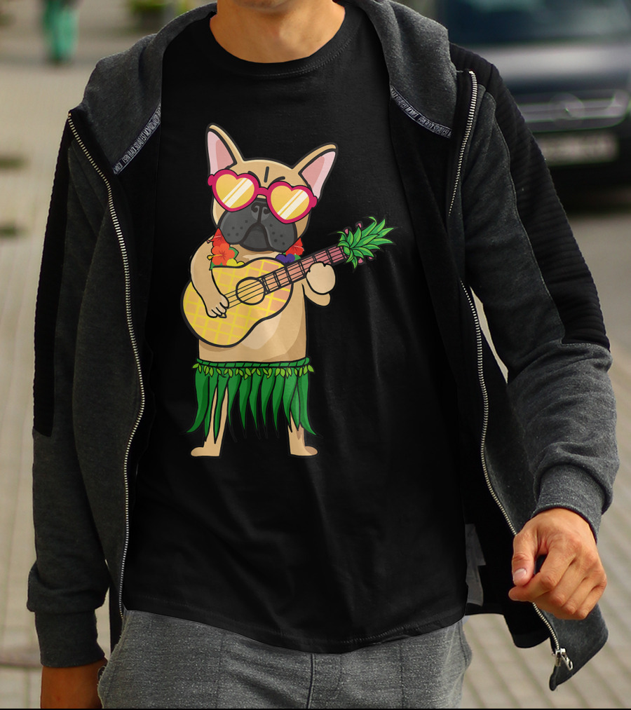 French Bulldog Hawaiian Ukulele Summer Costume T-Shirt