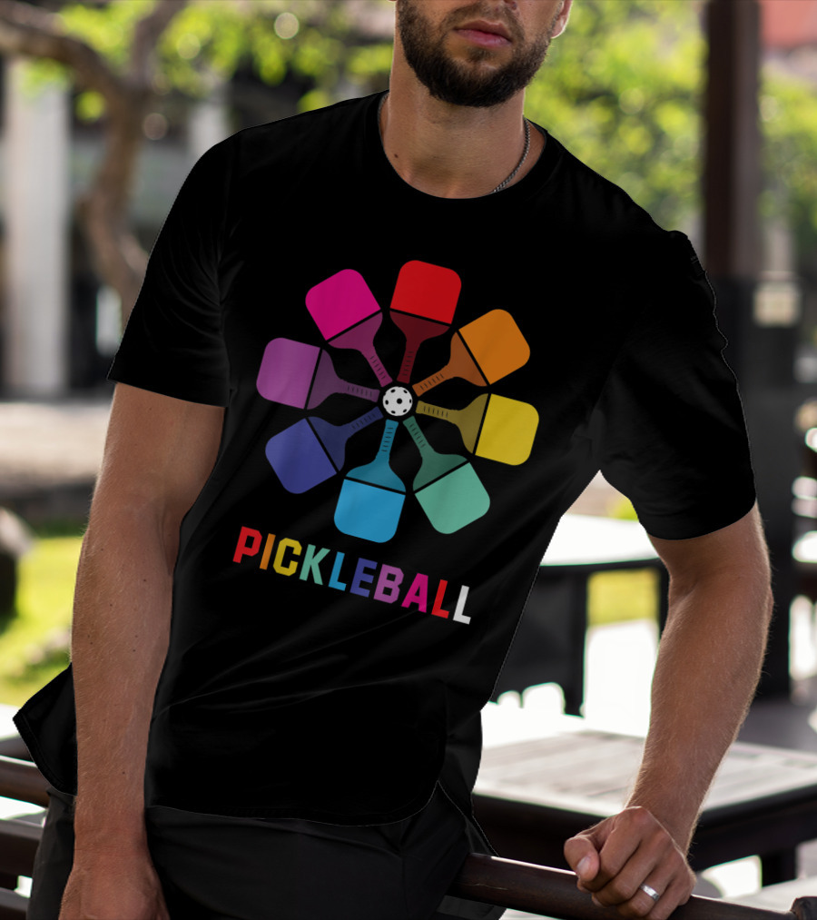 Pickleball Fan Colorful Paddle Pattern Player T-Shirt