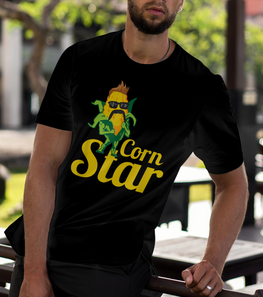 Funny Corn Star With Sunglasses And Mustache Maize Character T-Shirt