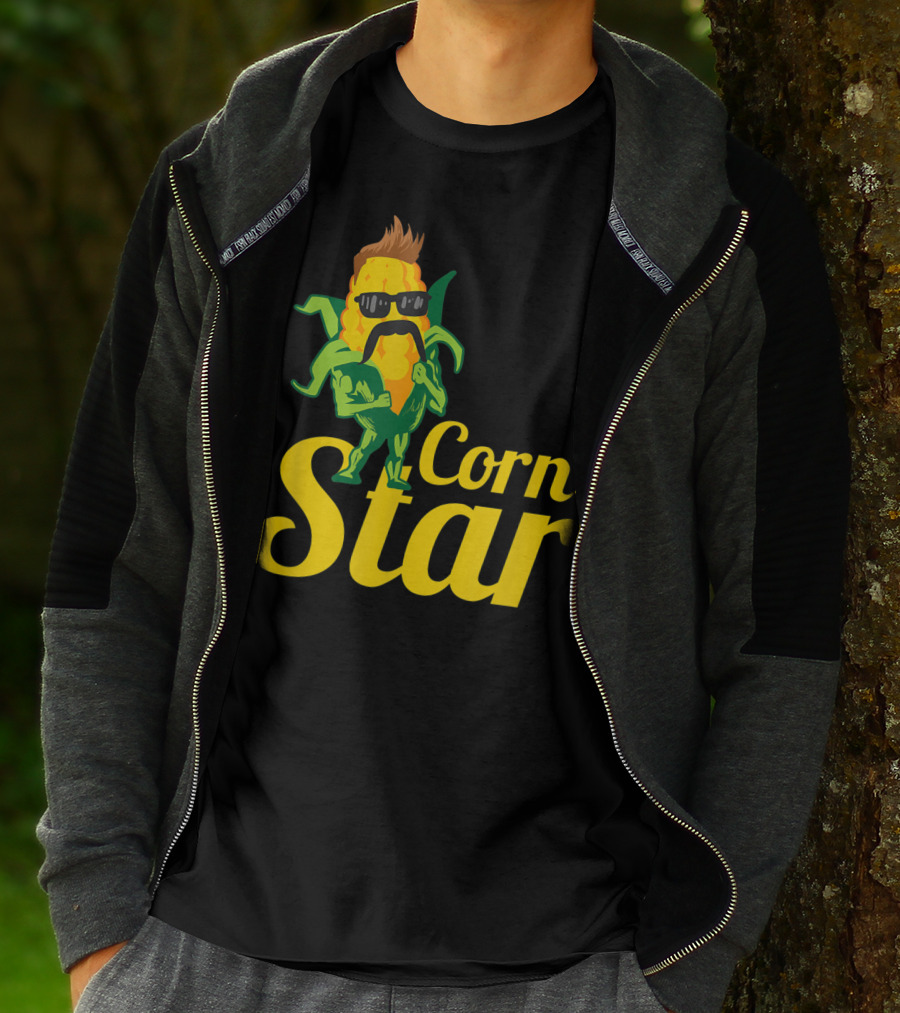 Funny Corn Star With Sunglasses And Mustache Maize Character T-Shirt