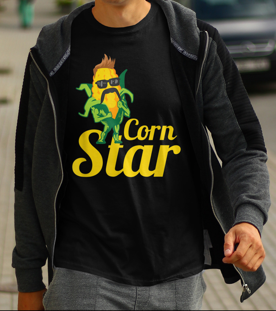 Funny Corn Star With Sunglasses And Mustache Maize Character T-Shirt