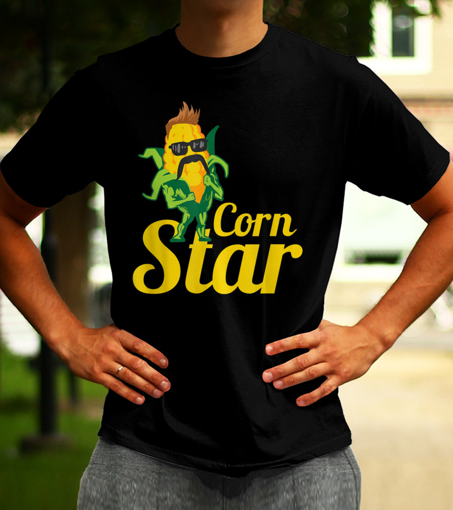 Funny Corn Star With Sunglasses And Mustache Maize Character T-Shirt